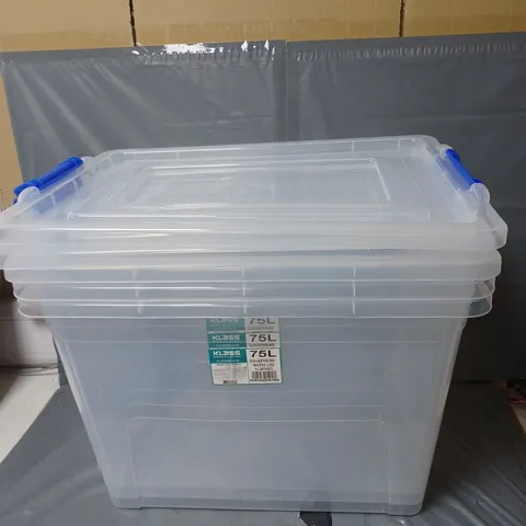 3 KLASS 75L CLICK N STORE BOXes WITH LID