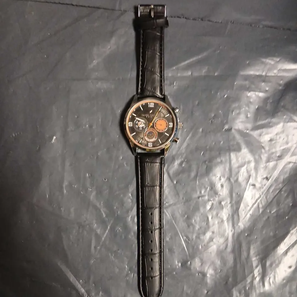 DANIEL HECHTER PARIS CHRONOGRAPH WATCH – BLACK DIAL, ORANGE SUB-DIALS, LEATHER STRAP