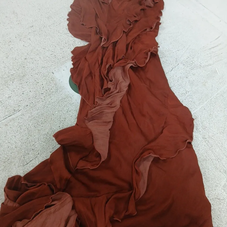 VERO MODA VMICELYN SL RUFFLE MAXI DRESS – RUST, SIZE S