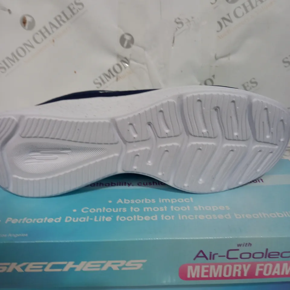 BOXED PAIR OF SKETCHERS TEXTILE MESH TRAINERS IN BLUE SIZE 6