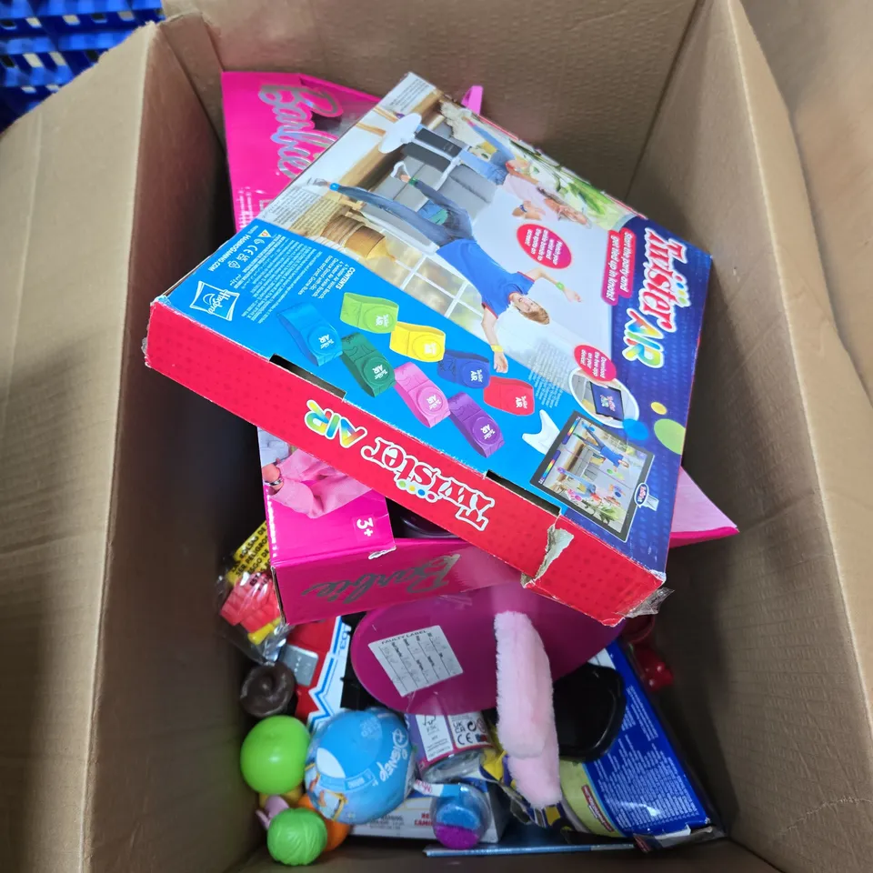 BOX OF APPROXIMATELY 10 ASSORTED TOYS INCLUDING TWISTER AIR, BARBIE COLOUR YOUR OWN ACCESSORY SET AND 360 RC STUNT CAR