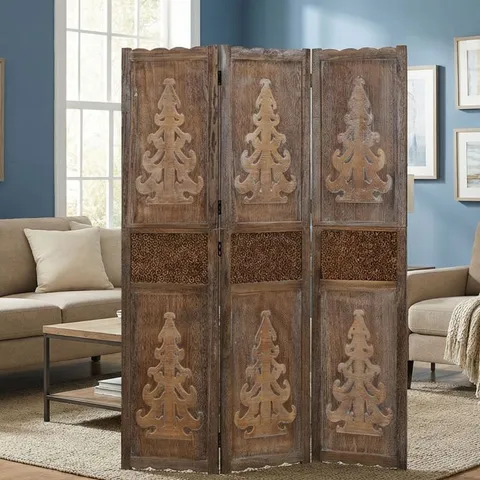 BOXED PARAVENT BROWN DECORATIONS | 3-PANEL | WOOD | ROOM DIVIDER PARTITION PRIVACY SCREEN