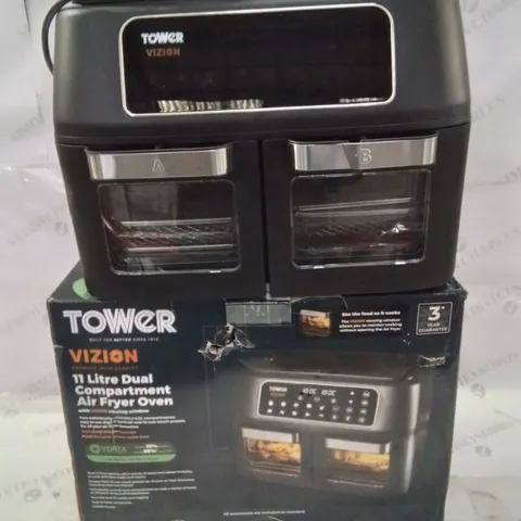 BOXED TOWER VIZION 11 LITRE DUAL COMPARTMENT AIR FRYER OVEN 