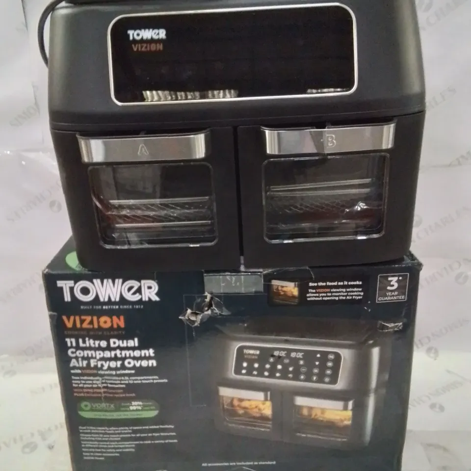 BOXED TOWER VIZION 11 LITRE DUAL COMPARTMENT AIR FRYER OVEN 