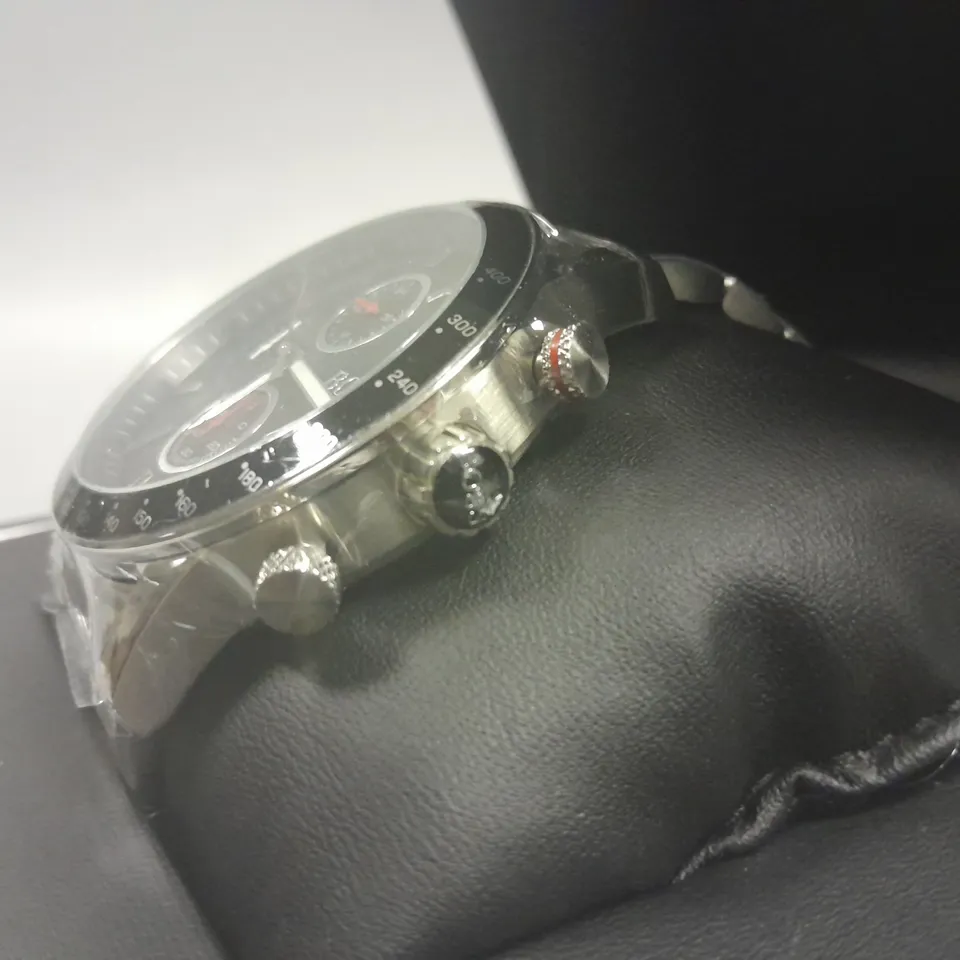 HUGO BOSS STAINLESS STEEL BLACK DIAL WATCH IN BOX