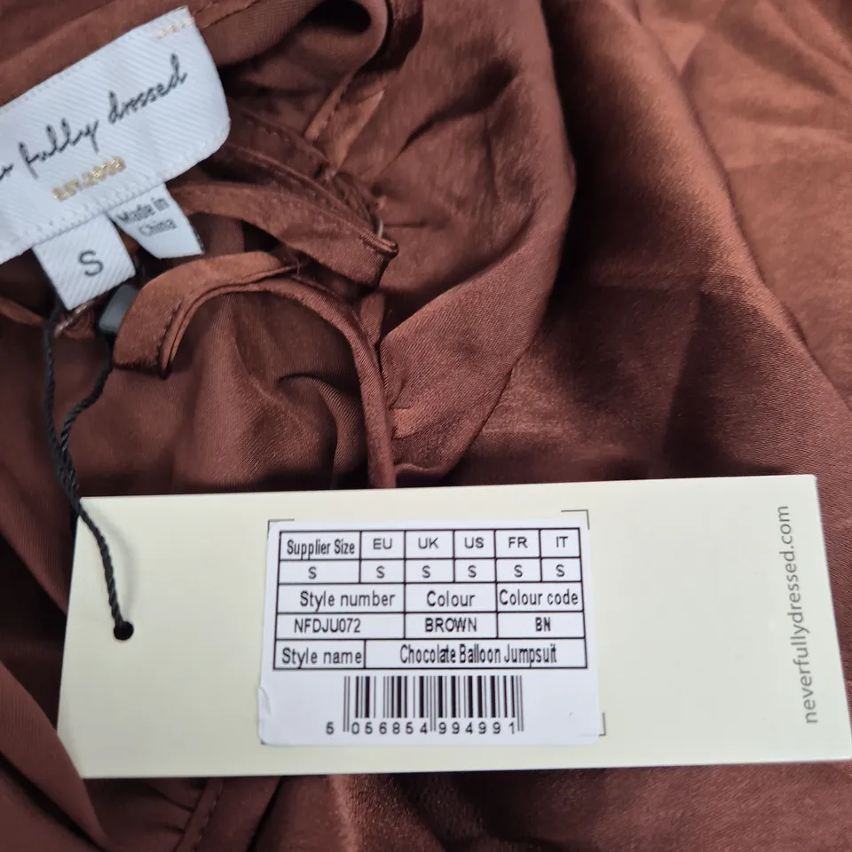 NEVER FULLY DRESSED CHOCOLATE BALLOON JUMPSUIT – BROWN, UK S