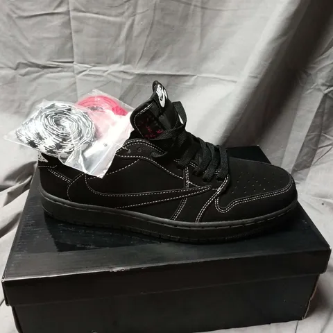 NIKE AIR JORDAN - TRAVIS SCOTT, CACTUS JACK EDITION- BLACK  SNEAKERS – WITH SPARE LACES UK SIZE 8.5
