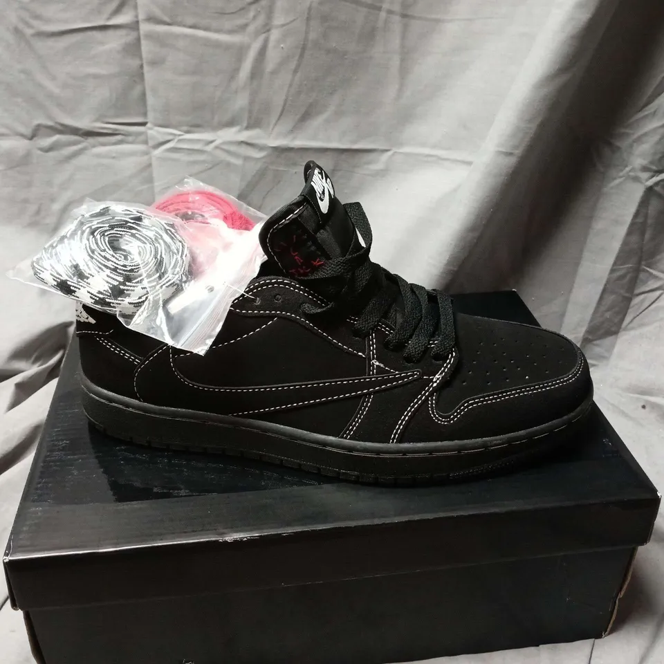 NIKE AIR JORDAN - TRAVIS SCOTT, CACTUS JACK EDITION- BLACK  SNEAKERS – WITH SPARE LACES UK SIZE 8.5