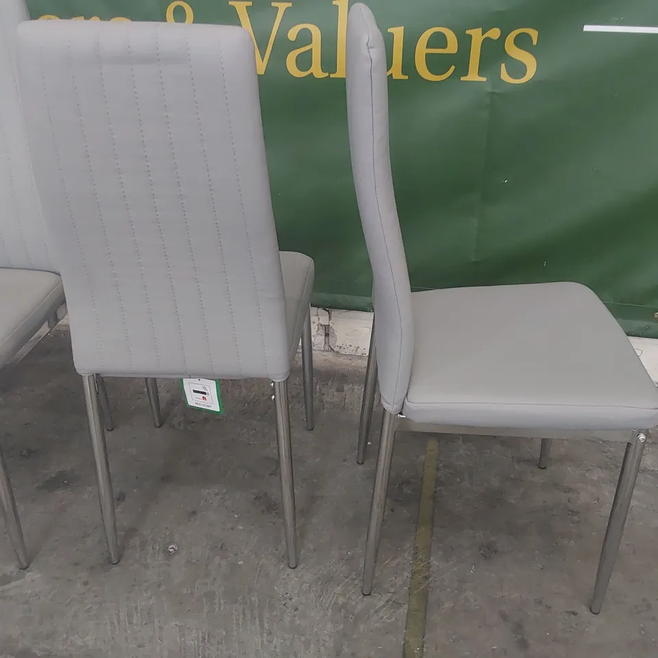 SET OF FOUR UPHOLSTERED DINING CHAIRS GREY PU ON CHROME LEGS 