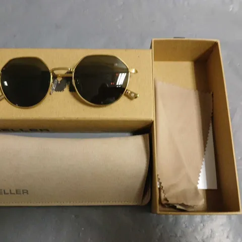 BOXED PAIR OF MELLER GOLD FRAMED GLASSES