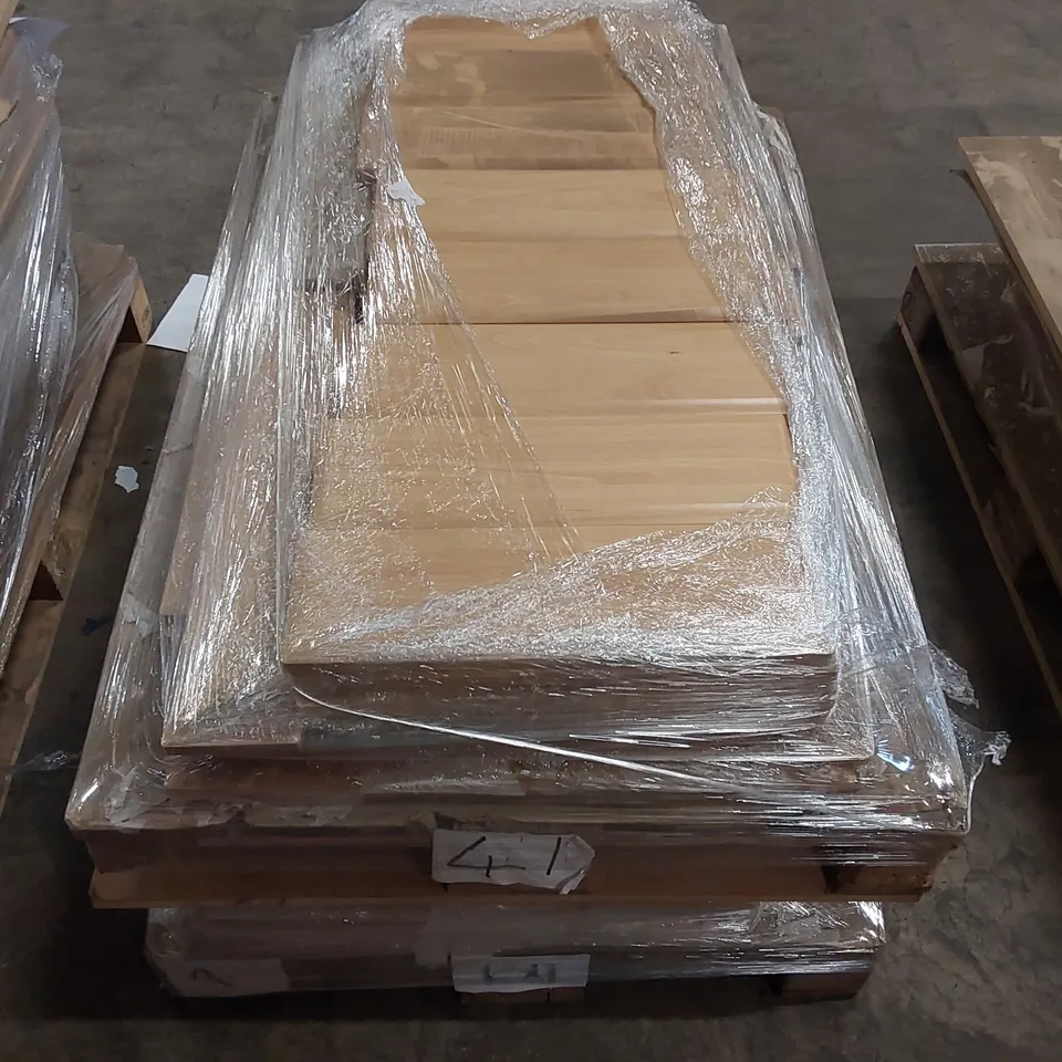 PALLET OF APPROXIMATELY 50 BRAND NEW KINNAIRD BEECH KITCHENS/BEDROOM REPLACEMENT CABINET DOOR/DRAWER/END PANELS IN ASSORTED SIZES TO INCLUDE;