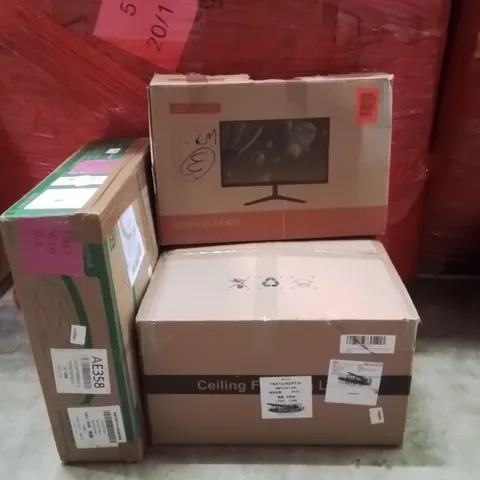 PALLET OF ASSORTED HOUSEHOLD GOODS AND PRODUCTS TO INCLUDE;CEILING FAN LIGHT,LED MONITOR,CEILING LIGHT