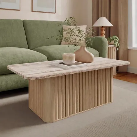 BOXED LUCIN TRAVERTINE RECTANGULAR COFFEE TABLE