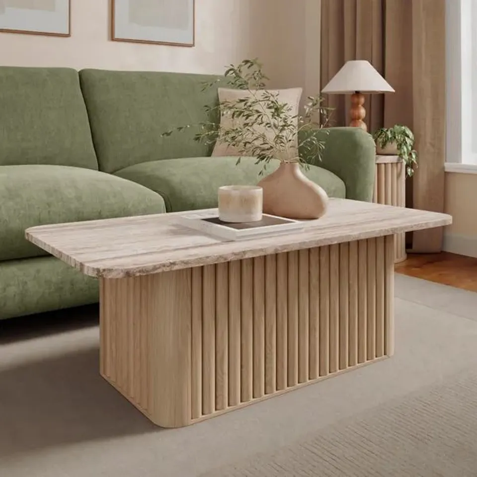 BOXED LUCIN TRAVERTINE RECTANGULAR COFFEE TABLE