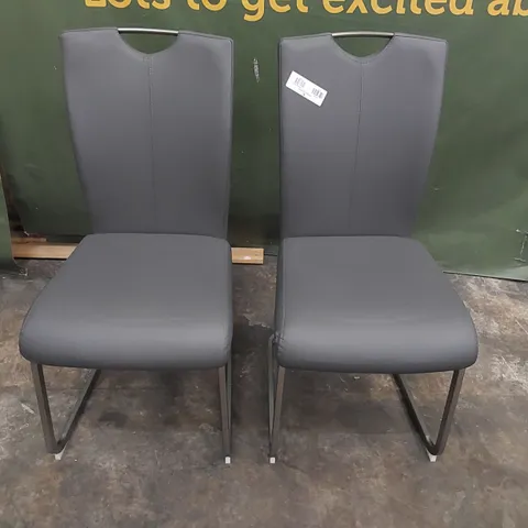 SET OF 2X DESIGNER GREY FAUX LEATHER DINING CHAIRS (2 ITEMS)