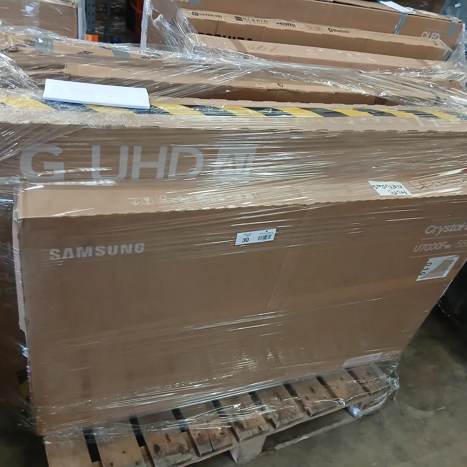 PALLET OF FIVE ASSORTED WAREHOUSE DAMAGED TV'S TO INCLUDE;