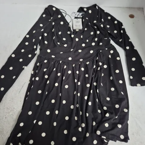 NOBODY'S CHILD BLACK POLKA DOT DRESS, UK 12 (EU 40)