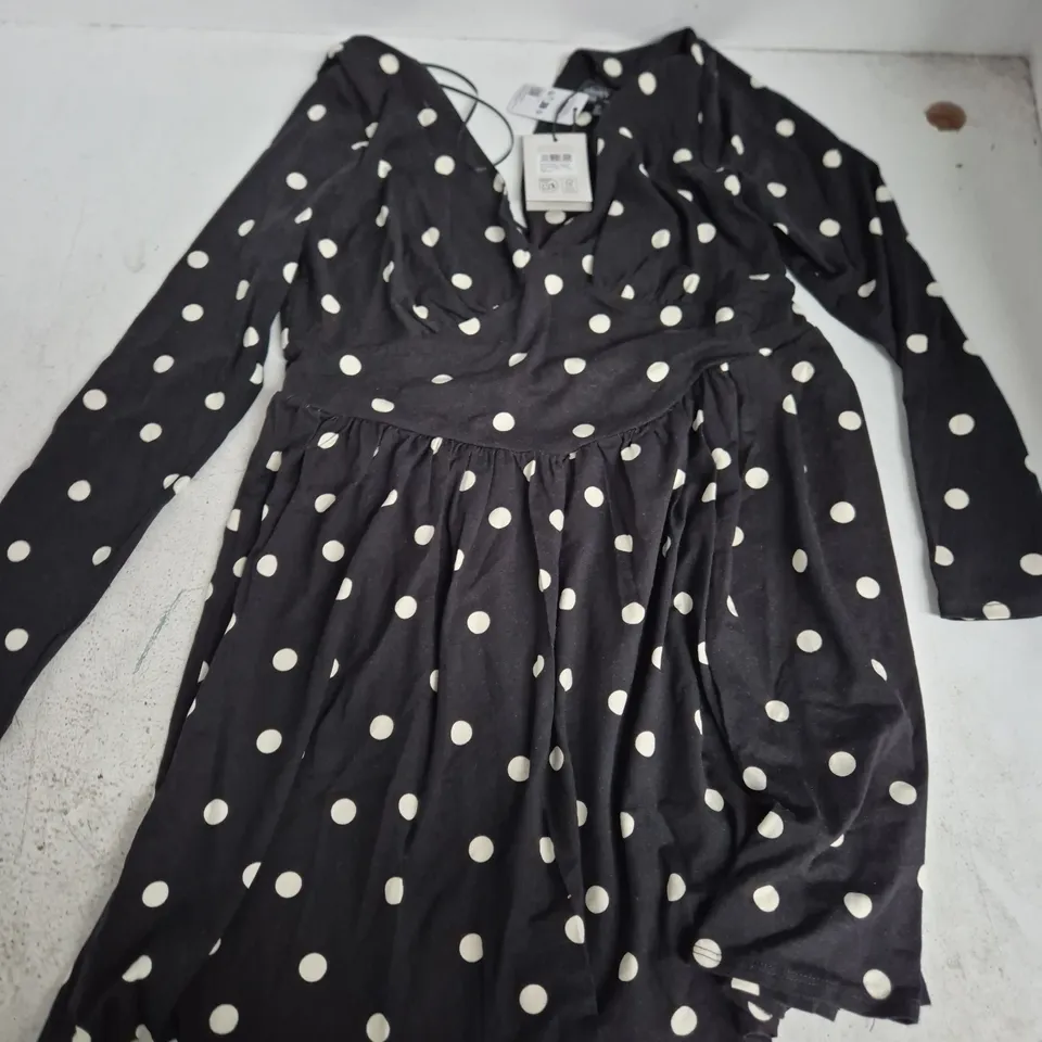 NOBODY'S CHILD BLACK POLKA DOT DRESS, UK 12 (EU 40)