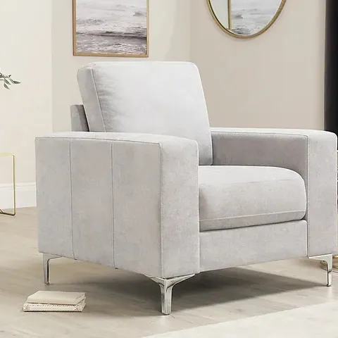 BOXED DESIGNER BALTIMORE DOVE GREY PLUSH FABRIC ARMCHAIR