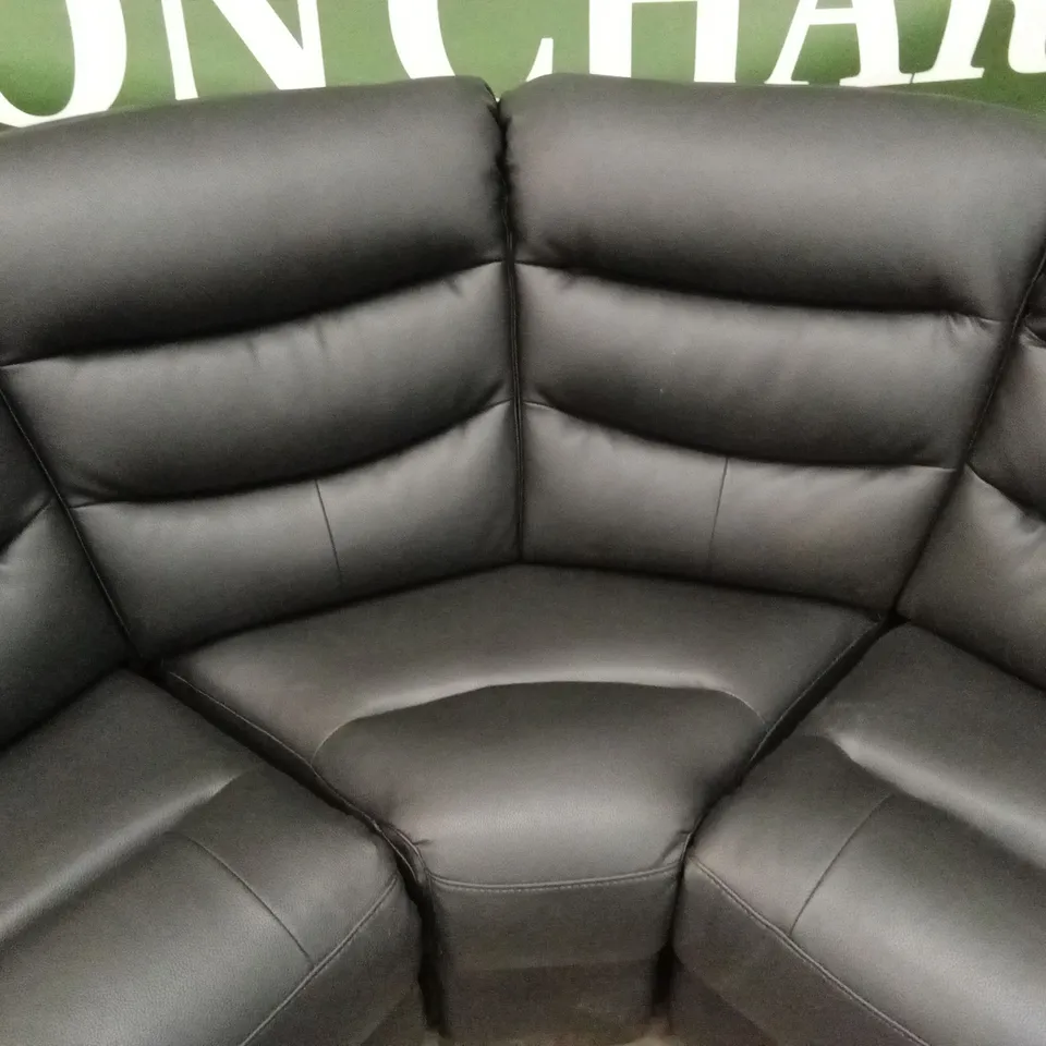 ROTHBURY LUXURY FAUX LEATHER HIGH BACK MANUAL RECLINER CORNER GROUP SOFA - BLACK