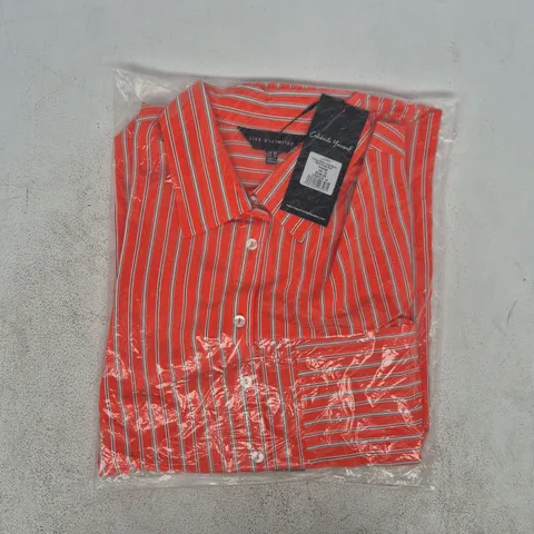 BAGGED LIVE UNLIMITED ORANGE STRIPE LONG SLEEVE PATCH POCKET SHIRT SIZE UK 18