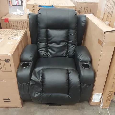 FAUX LEATHER ELECTRIC RECLINER ARMCHAIR WITH CUPHOLDERS - NO BATTERY PACK