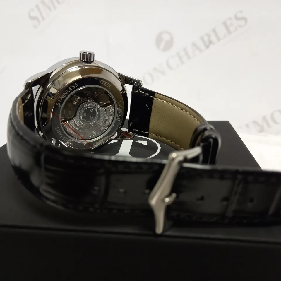 TALIS CO. AUTOMATIC ASTRO GLOBE DETAIL LEATHER STRAP WRISTWATCH RRP £699