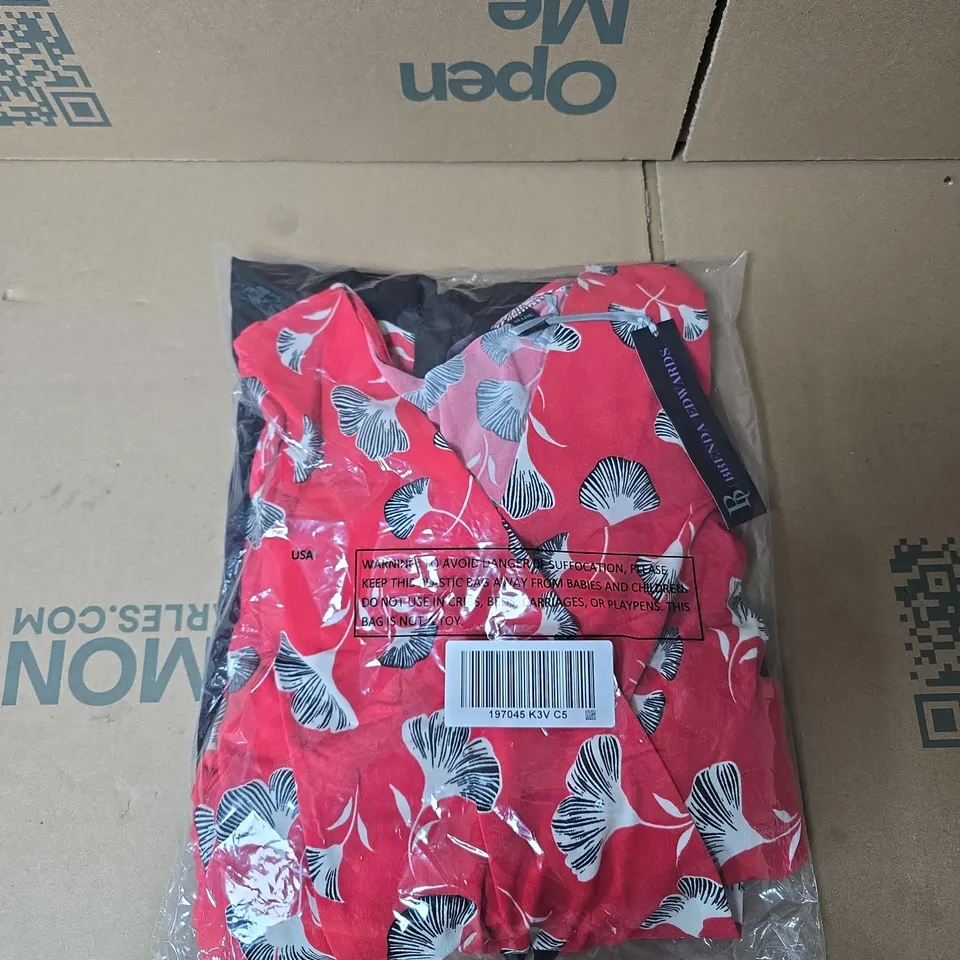 BRENDA EDWARDS RED PATTERN TOP AND BLACK PANTS JUMPSUIT SIZE L