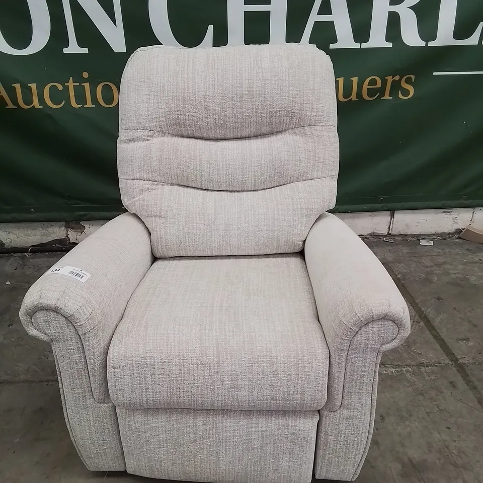 QUALITY BRITISH DESIGNER & MANUFACTURED G PLAN HOLMES POWER RECLINING EASY CHAIR COPPICE DOVE FABRIC 