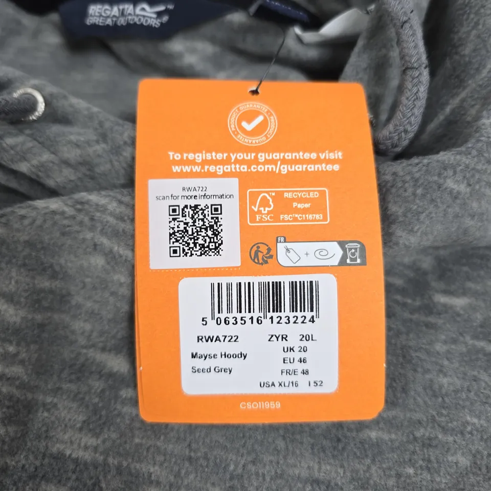 REGATTA GREAT OUTDOORS HOODIE, SEED GREY, UK 20 (EU 46)
