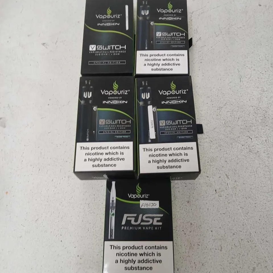 BOX OF APPROXIMATELY 35 ASSORTED E-CIGARETTES AND COMPONENTS TO INCLUDE: ASSORTED VAPOURIZ DEVICE KITS 