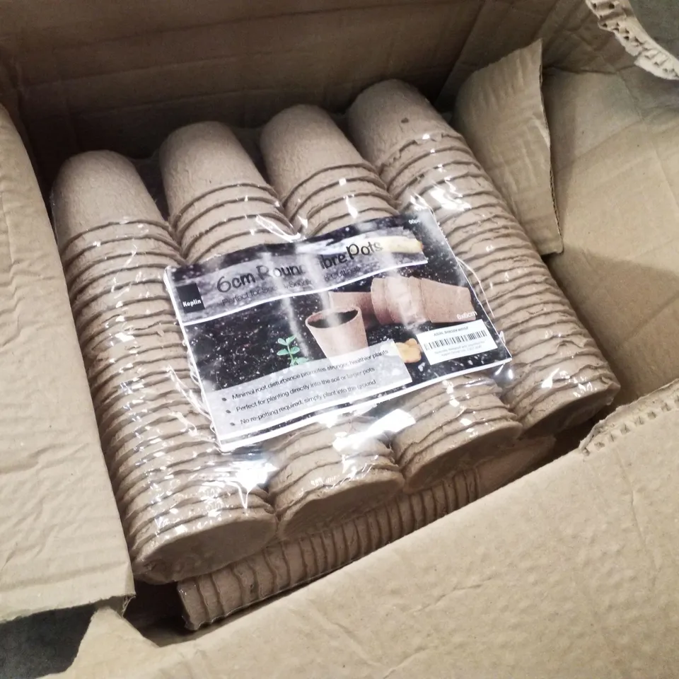 BOX CONTAINING APPROX 288 KEPLIN 6CM ROUND FIBRE POTS