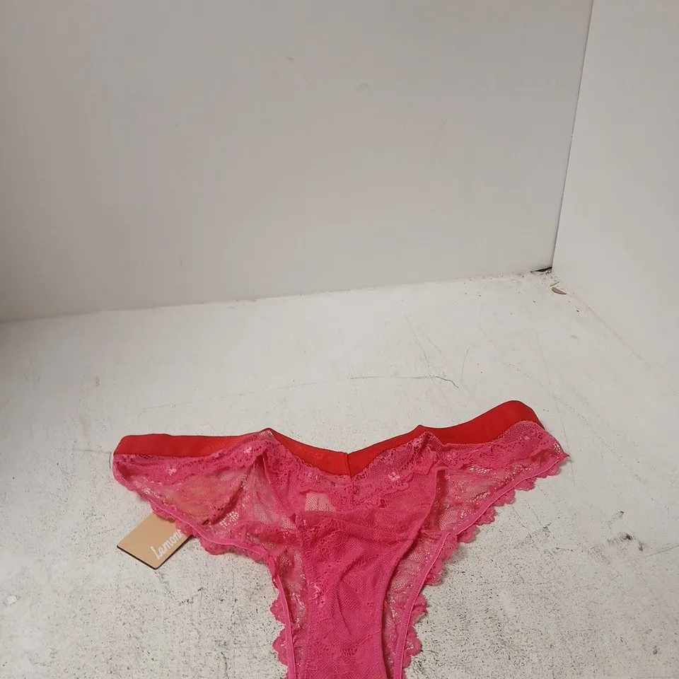 LEMONADE WOMEN’S UNDERWEAR – PICOT LACE BRAZILIAN THONG, DARK PINK, UK 16