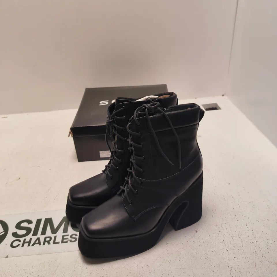 SEDAI GT24 BLACK PU LEATHER LACE-UP PLATFORM ANKLE BOOTS, UK 8 (EU 41)