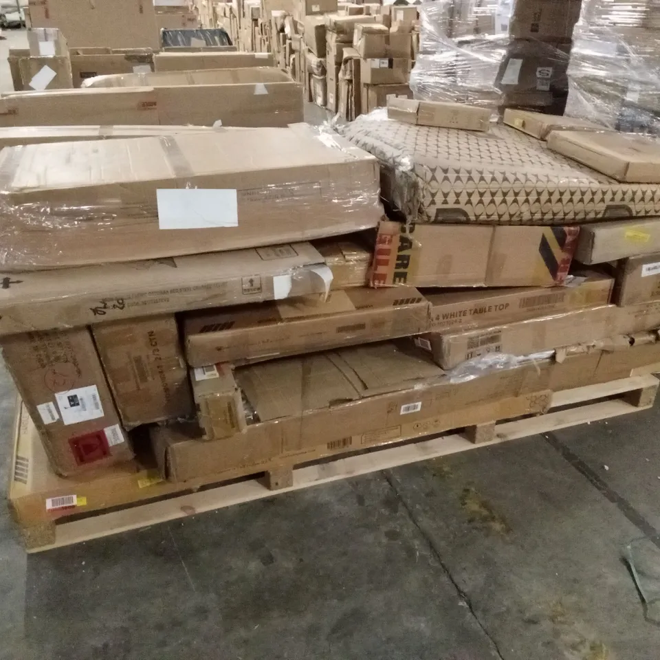 PALLET OF ASSORTED INCOMPLETE FURNITURE PARTS AND PIECES 