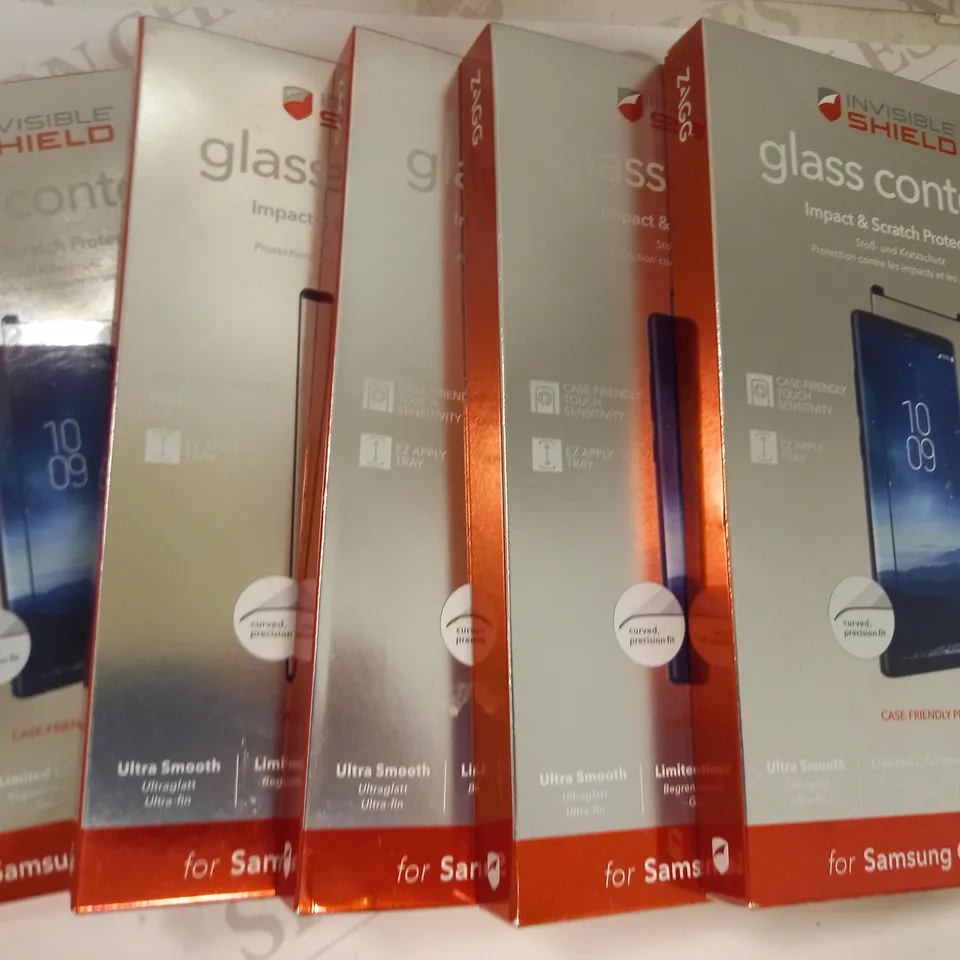 LOT OF APPROXIMATELY 5 ASSORTED INVISIBLE SHIELD GLASS CONTOUR IMPACT & SCRATCH PROTECTION FOR SAMSUNG GALAXY NOTE 8