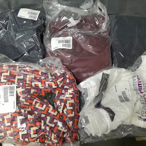 BOX OF APPROXIMATELY 13 ASSORTED CLOTHING ITEMS IN VARIOUS COLOURS , SIZES & STYLES