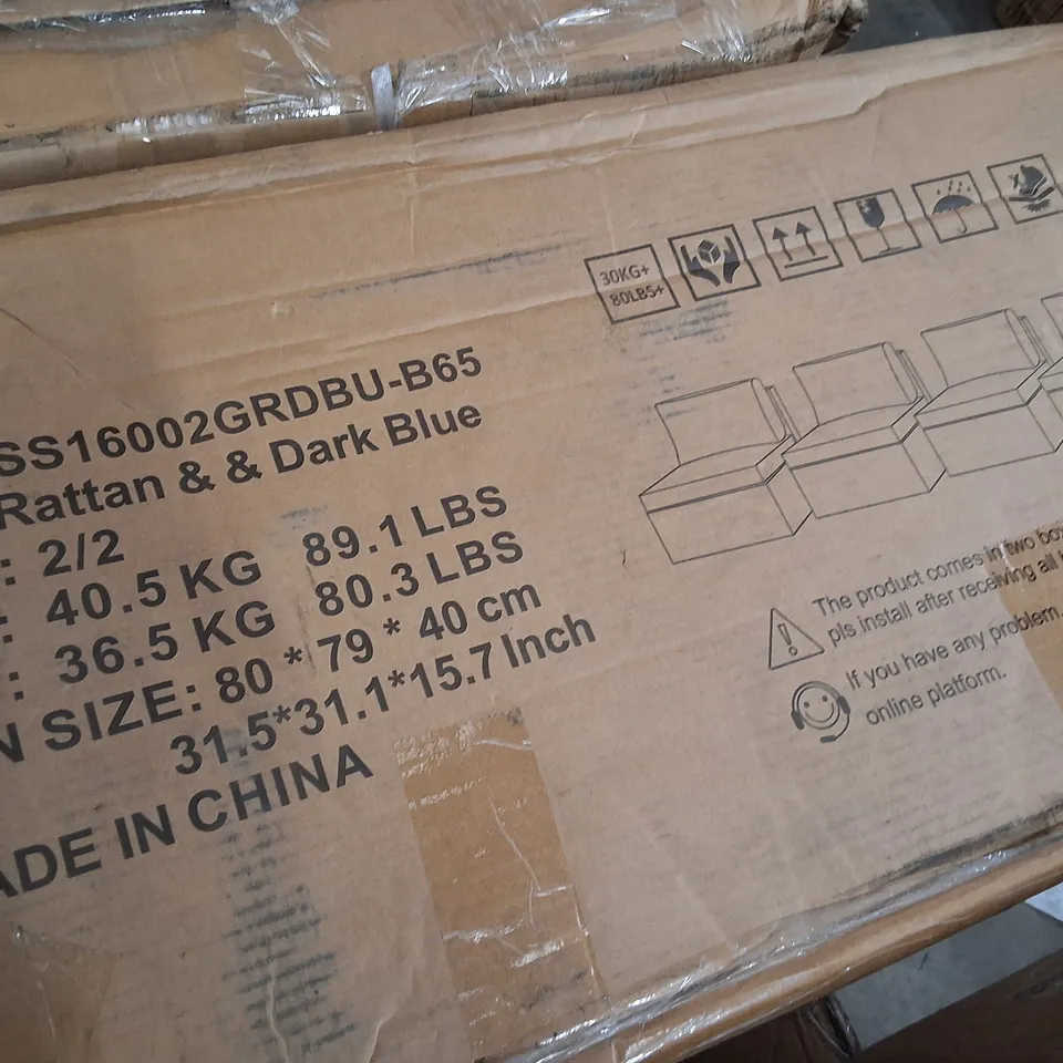 BOXED RATTAN GARDEN FURNITURE SET - GREY & DARK BLUE (2 BOXES)