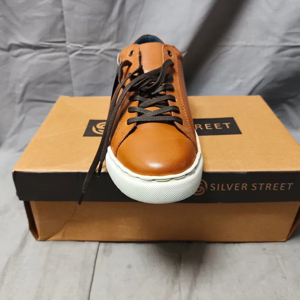 BOXED PAIR OF SILVER STREET LACE UP SHOES IN TAN SIZE UK 8
