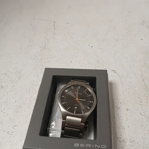 BERING TITANIUM WATCH – STAINLESS STEEL BRACELET, BLACK DIAL (BOXED)