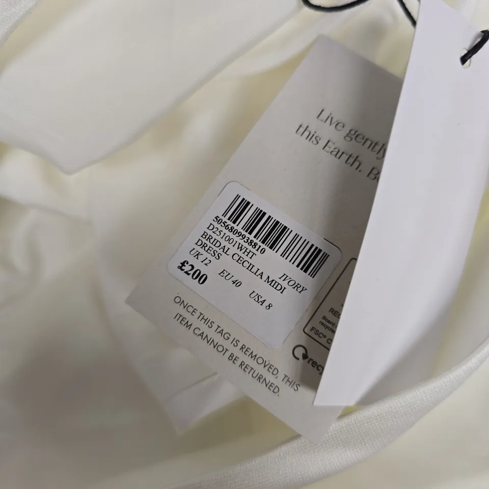 NOBODY'S CHILD CELIA MIDI DRESS – IVORY, UK 12 (EU 40, USA 8)