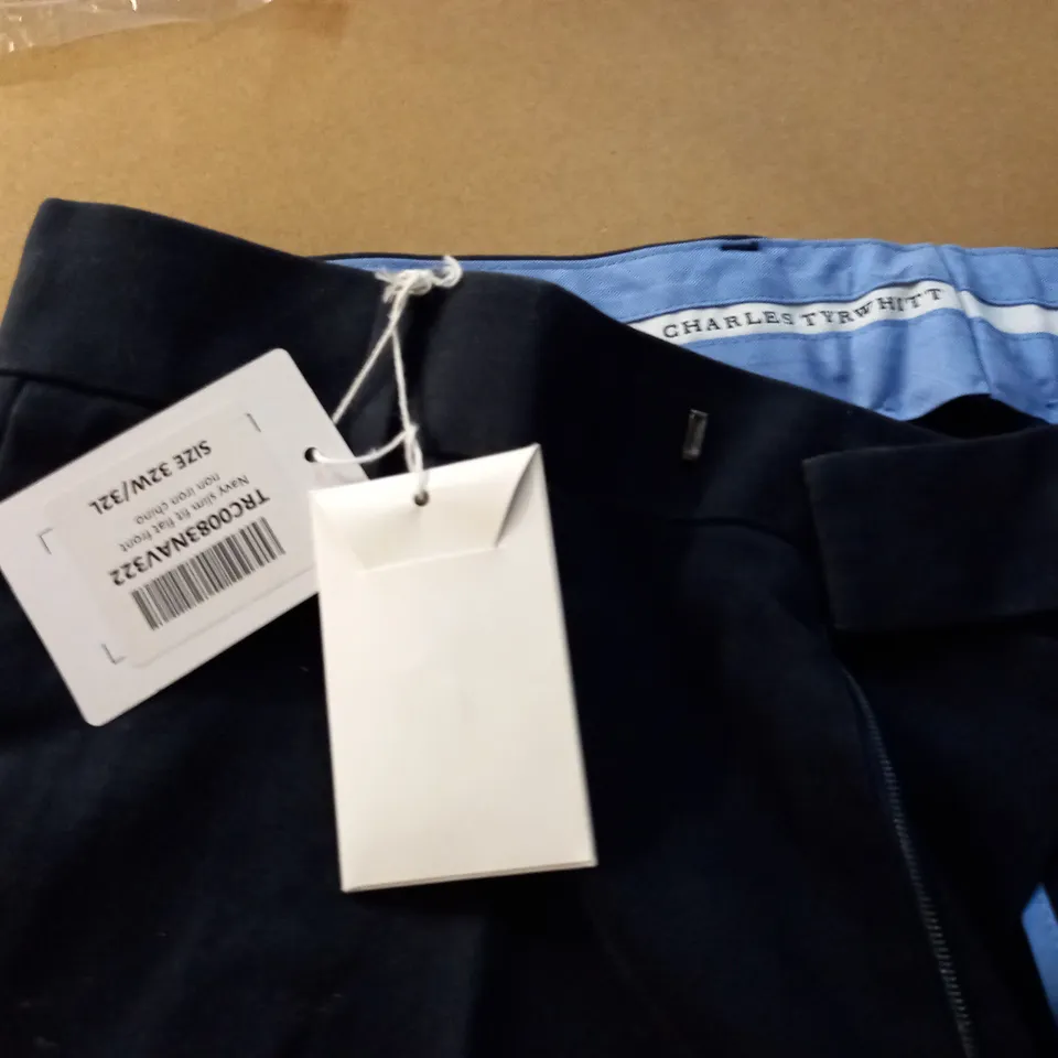 CHARLES TYRWHITT NAVY SLIM FIT FLAT FRONT CHINOS - 32W / 32L