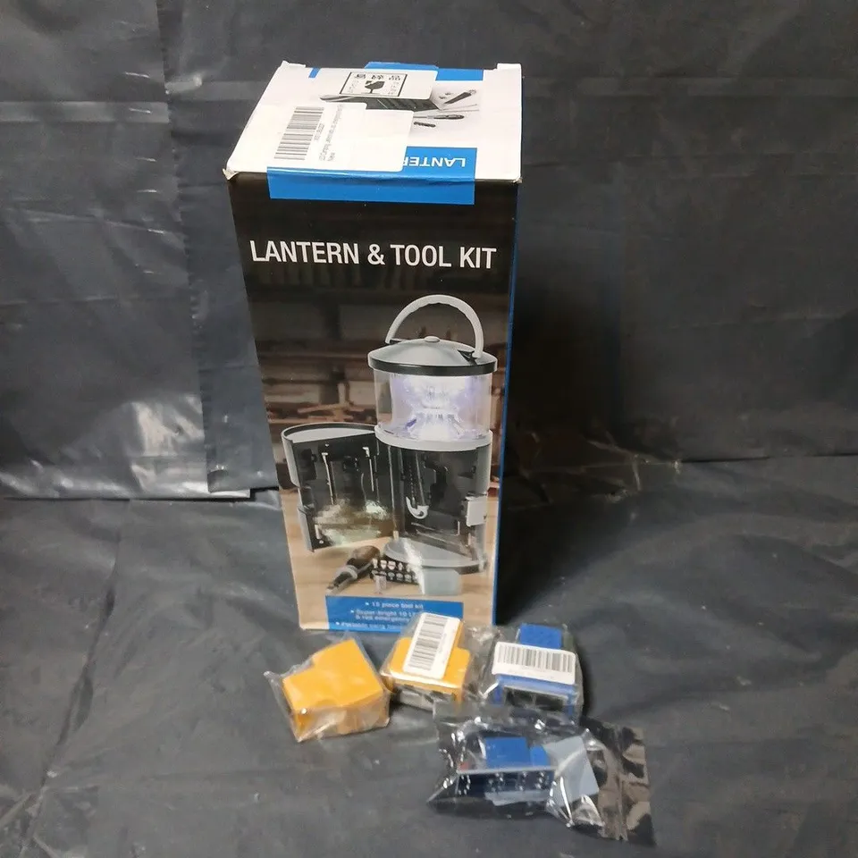 APPROXIMATELY 15 ASSIRTED ITEMS TO INCLUDE LANTERN & TOOL KIT, ETHERNET SPLITTERS, ETC