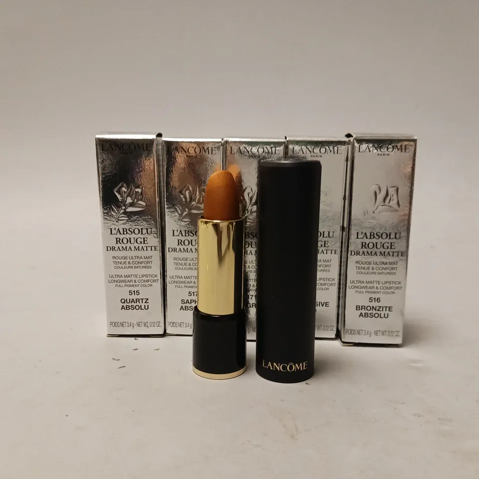 5 BOXED LANCOME L'ABSOLU ROUGE DRAMA MATTE ULTRA MATTE LIPSTICK IN VARIOUS SHADES TO INCLUDE 516-BRONZITE ABSOLU 