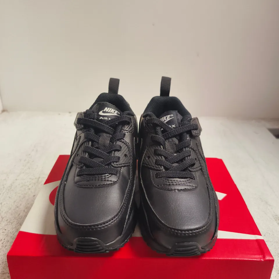 BOXED PAIR OF NIKE AIR MAX 90 TRAINERS – BLACK, UK 11 - KIDS