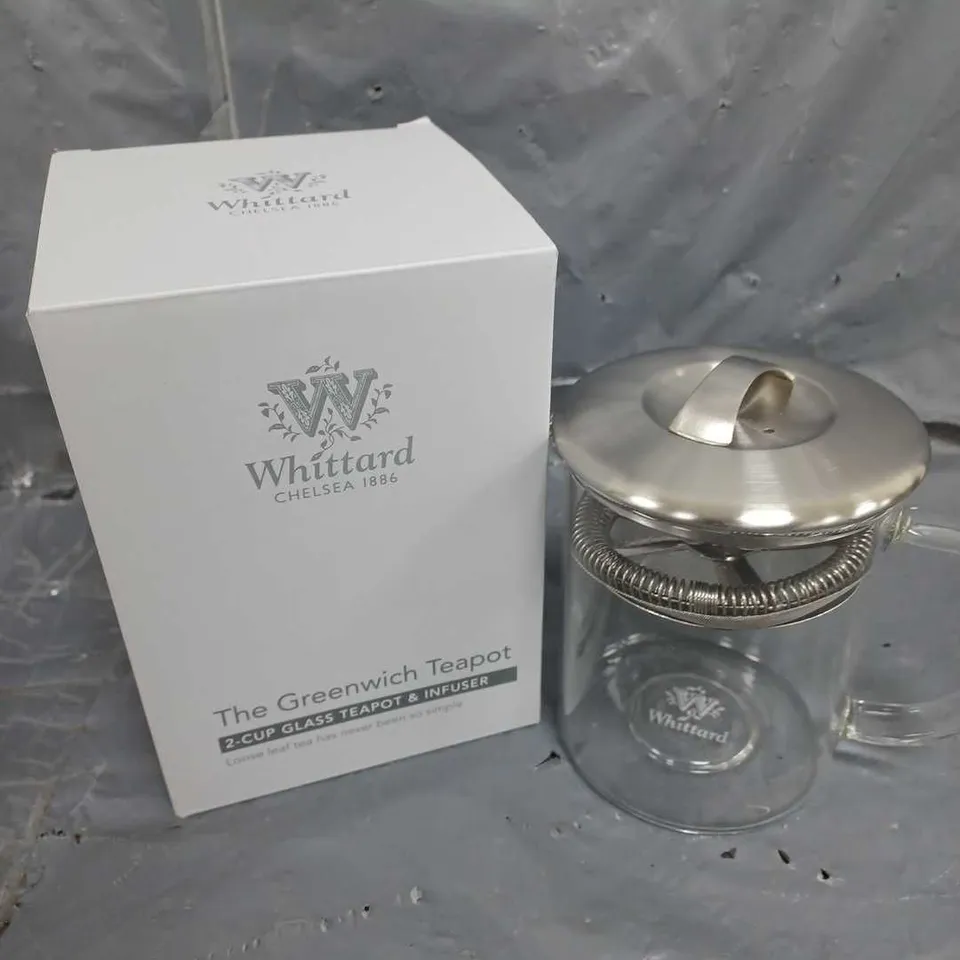 BOXED WHITTARD THE GREENWICH TEAPOT GLASS TEAAPOT & INFUSER - COLLECTION ONLY