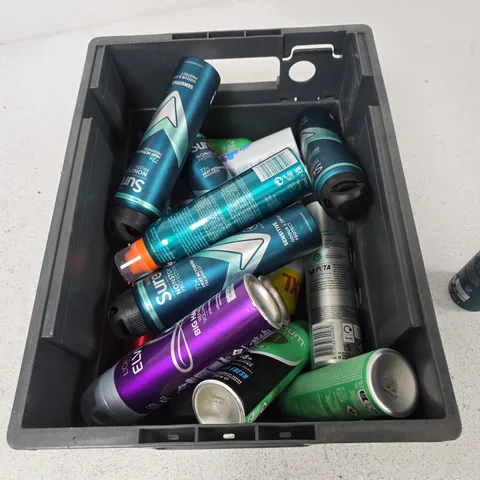 TOTE OF APPROXIMATELY 12 ASSORTED AEROSOLS TO INCLUDE: SURE MEN DEODORANT