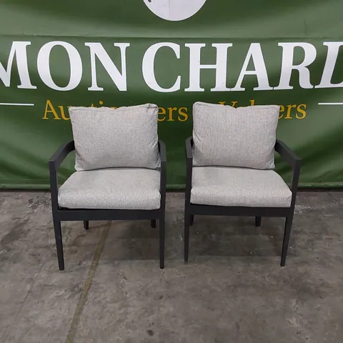 SET OF 2 DESIGNER METAL GARDEN CHAIRS WITH CUSHIONS
