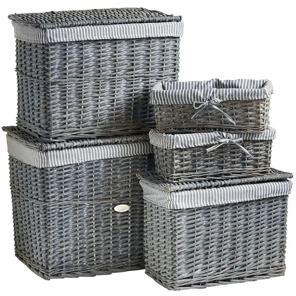 BOXED WICKER 5 PEICE BASKET SET IN GREY