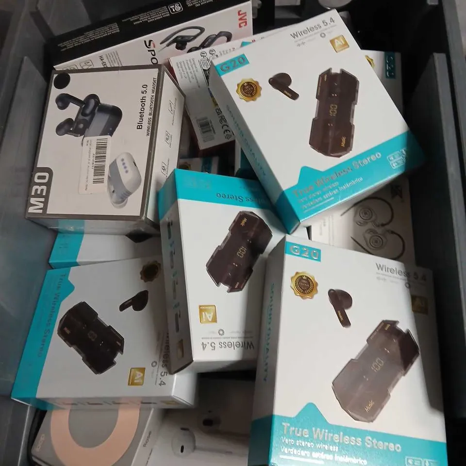BOX OF ASSORTED  WIRELESS EARBUDS– MIXED BRANDS